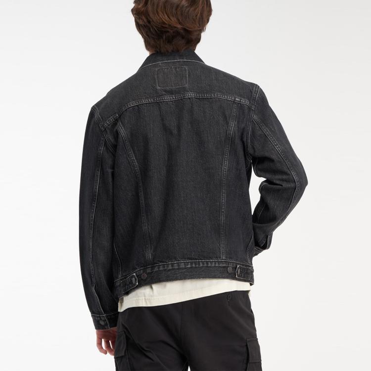 Levis Винтажная джинсовая куртка с воротником и длинными рукавами с передним карманом Мужские куртки Черный Серый 72334-0584