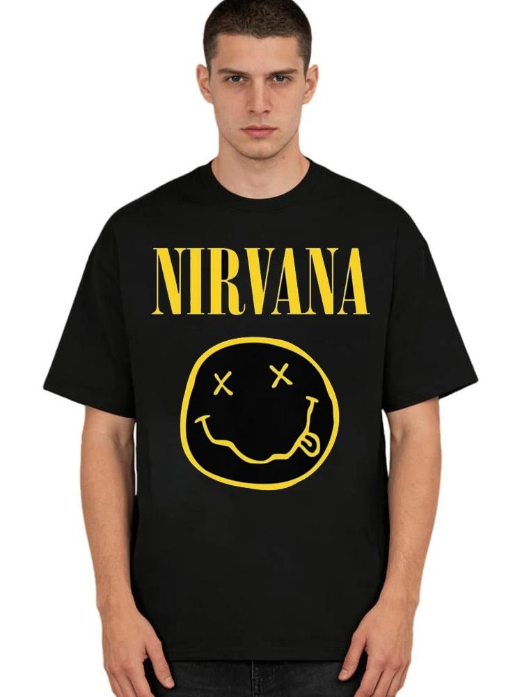 Новая футболка Nirvana 100% хлопок Хип-хоп Оверсайз Y2K Мужская и женская Повседневная Свободная Уличная одежда Для улицы