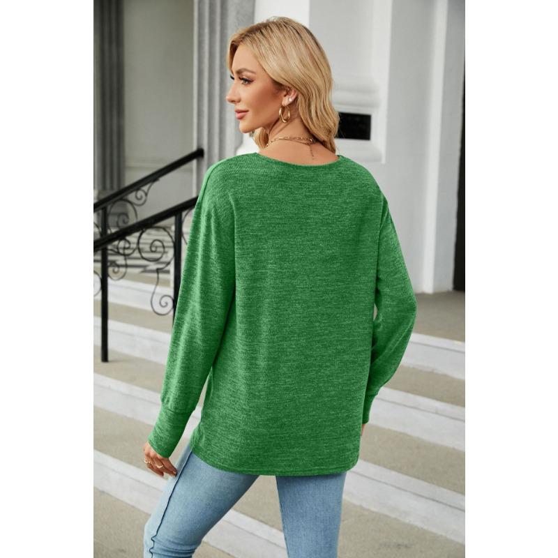 Весенне-осенняя женская блузка, однотонная, с v-образным вырезом, свободный повседневный топ с длинными рукавами