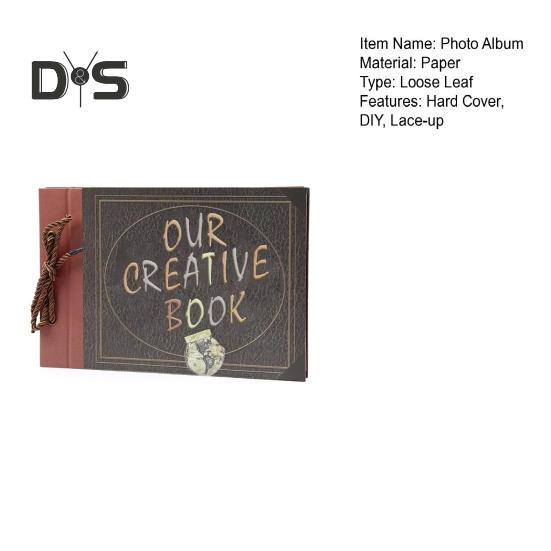 Scrapbook Photo Album DIY Hard Cover Loose Leaf Vintage Kraft Paper Lace-up Wedding Travel Baby Family Children Anniversary Picture Collection Book