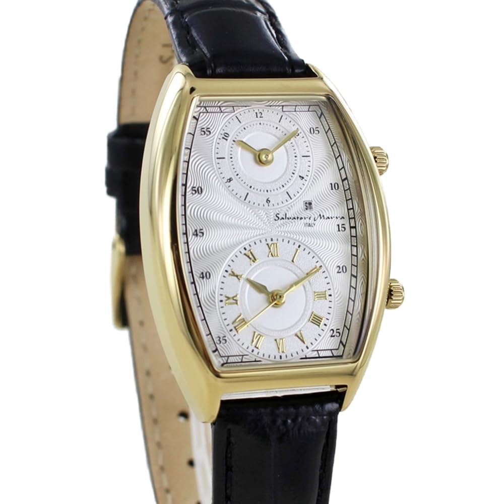 Salvatore Marra Кожаные Двойные часы №2, Мужские/Женские, Ремешок, Унисекс, Прямоугольные/Квадратные, Время, Золотые/Черные
