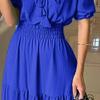 Women's Summer Off Shoulder Ruffle Maxi Dress Short Sleeve High Waist A-Line Dress Flowy Beach Long Dress