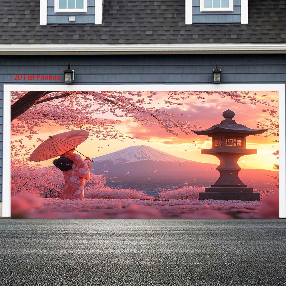 2D plane Fuji Mountain cherry blossom-themed background fabric enhances both indoor and outdoor atmosphere polyester fiber