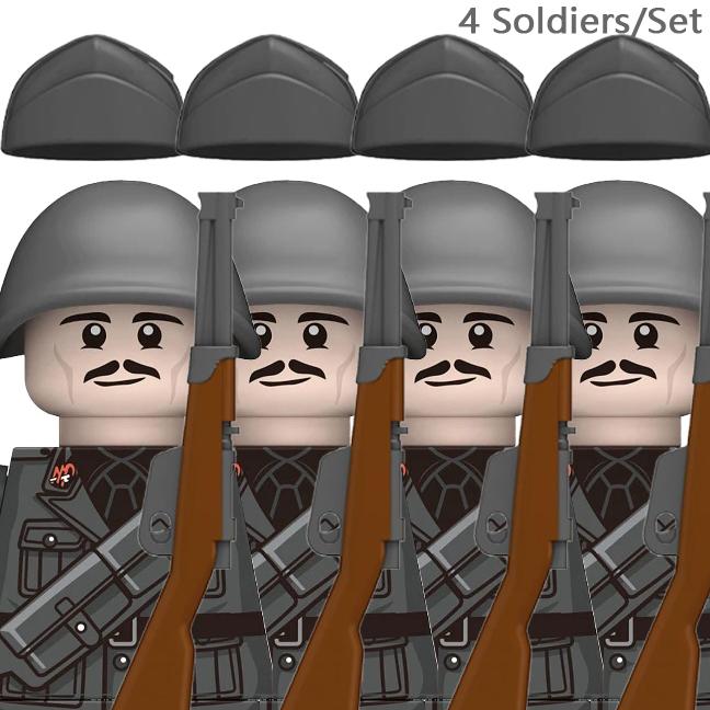 MOC Вторая мировая война Итальянские Солдаты Фигурки Строительные Блоки Армия Италии Офицер Пехоты Оружие Пистолет Плащ Шлемы Танковая Пушка Кирпичики Игрушки