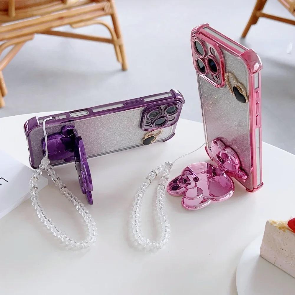 Роскошный зеркальный чехол для телефона с цепочкой из кристаллов в виде кролика для Samsung A36 A56 A26 A16 A25 A06 A16 A05S A35 A55 A54 Противоударная крышка-подставка