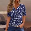 Жен. Футболка Футболка С принтом Пуговицы С короткими рукавами Повседневные Выходные Мода Классический V-образный вырез Обычный Верх
