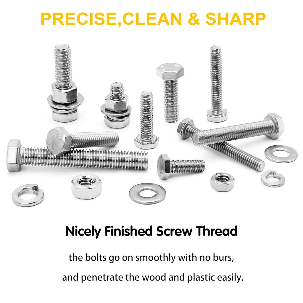 226Pcs Bolts and Nuts Set, #1/4-20 #5/16-18 #3/8-16 Assorted Hex Head Bolts with Nuts Washers, Grade 8 Heavy Duty Fasteners for Wood Plastic DIY