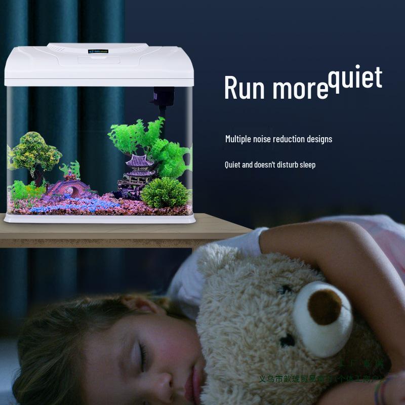 2024 Настольный прямоугольный стеклянный аквариум - Экологичный, Легкая смена воды, Идеально подходит для гостиной и маленьких золотых рыбок