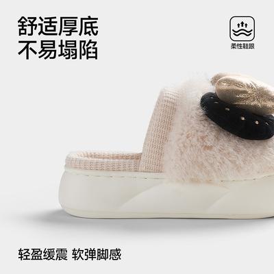 Тапочки с бантом флис теплые домашние удобные хлопковые тапочки толстая подошва нескользящие хлопковые тапочки женские осень и зима