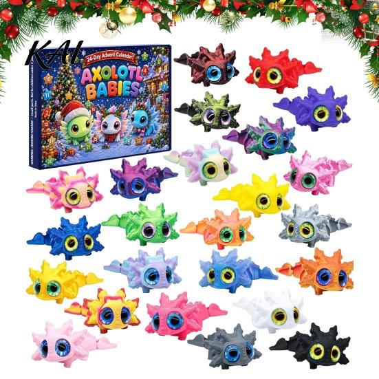 Educational Imaginative Play Axolotl Advent Calendar 2026, 3D Printed Jointed Flexible Toys, 24 Days Miniature Animal Figures Christmas Countdown with