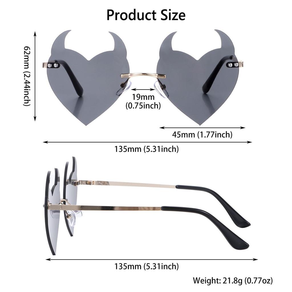 Солнцезащитные очки с защитой от УФ-лучей, модные очки Rock Horn, безободковые солнцезащитные очки, ухо дьявола, форма сердца