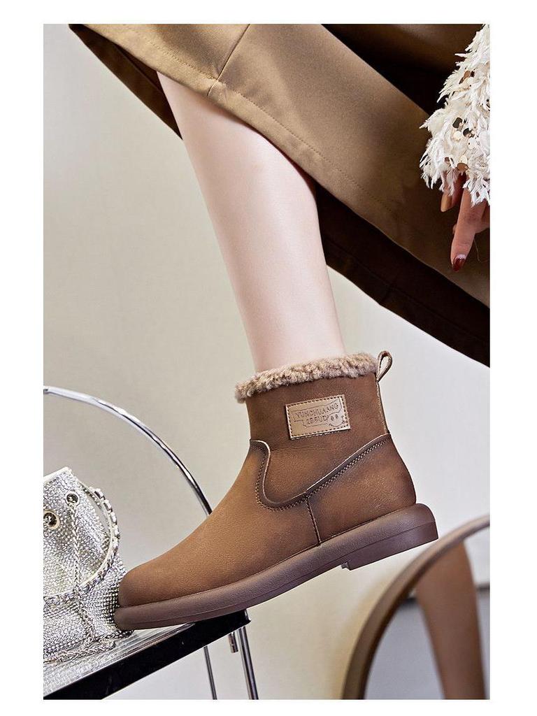 Женские водонепроницаемые кожаные ботильоны - Зимние сапоги для снега на подкладке из овечьей шерсти