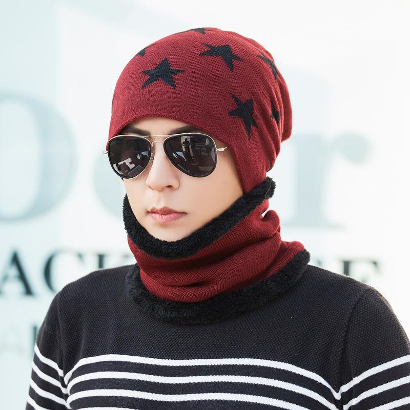 Men's Fleece Knitted Scarf Hat 2-piece Set Trendy Women's Warm Wool Hat Winter Student Cycling Cold