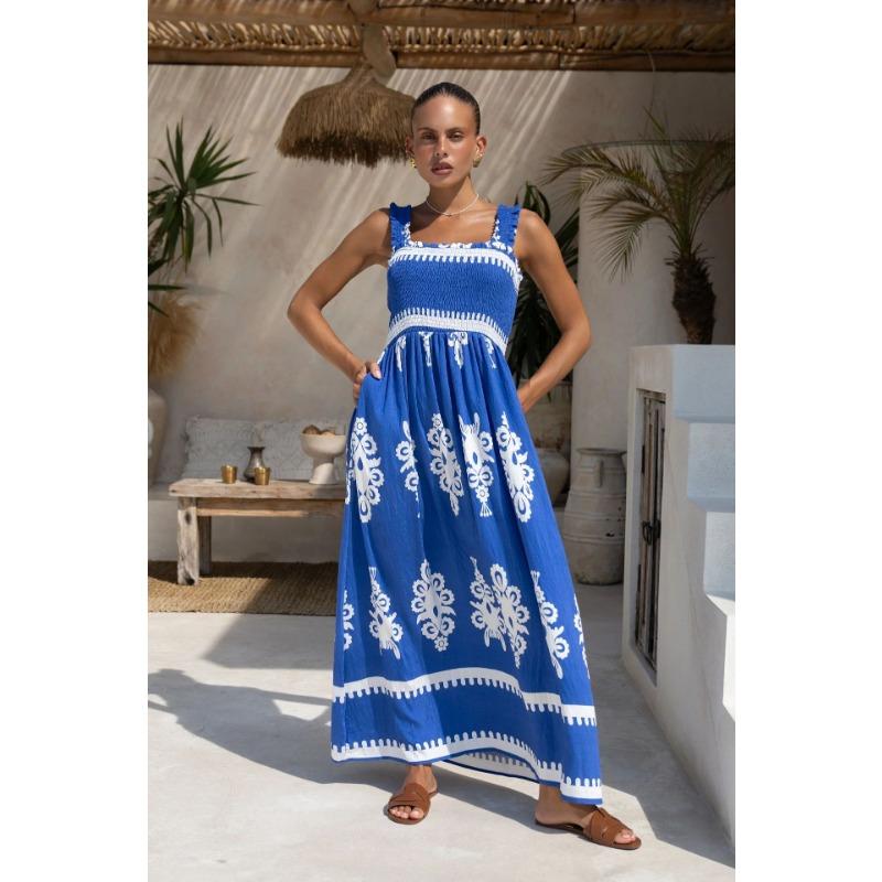 Женское пляжное курортное платье с принтом на шее