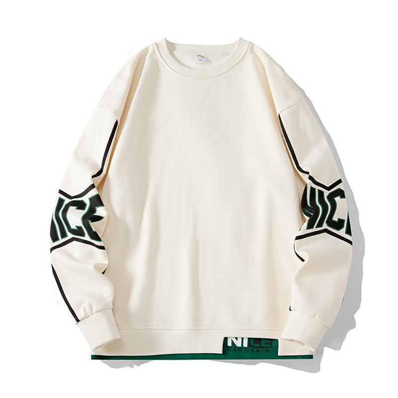 Men's Spring and Autumn Long Sleeve Round Neck Pullover Letter Printed Long Sleeve Breathable Standing Collar Long Sleeve