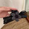1pc Korean Vintage Houndstooth Fabric Five-petal Flower Bow Ribbon Grab Clip, Elegant Back of the Head Pan Hair Large Shark Clip