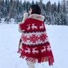 Tassel Thickened Fleece Plaid Shawl Cloak Retro Imitation Rex Rabbit Hair Collar Hooded Jacket Cloak