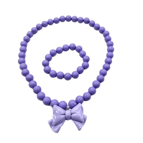 1 Set Princess Gift Necklace Bracelet Set Adorable Bow Candy Color Eco-friendly Bow Necklace for Girls