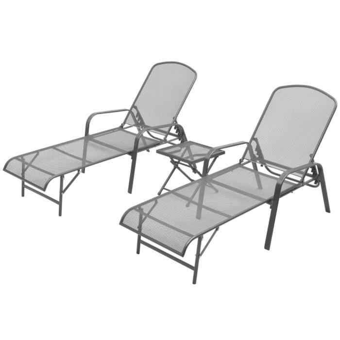 Chaises longues - vidaXL - 2 pcs - Acier - Dossier inclinable 5 positions - Anthracite
