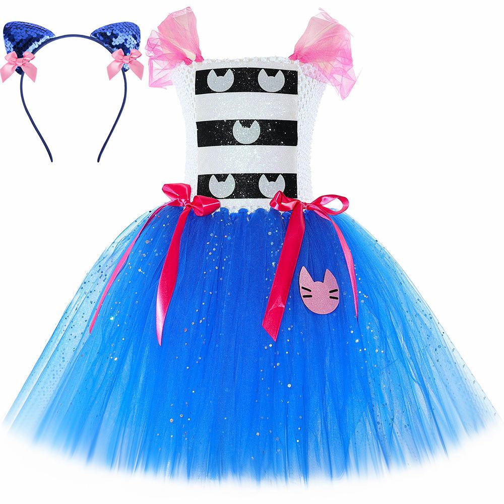 Gabby Dollhouse Costume Girls Fancy Tutu Dress Glitter Gabby Cat Tulle Princess Dress Set Kids Halloween Birthday Party Costumes