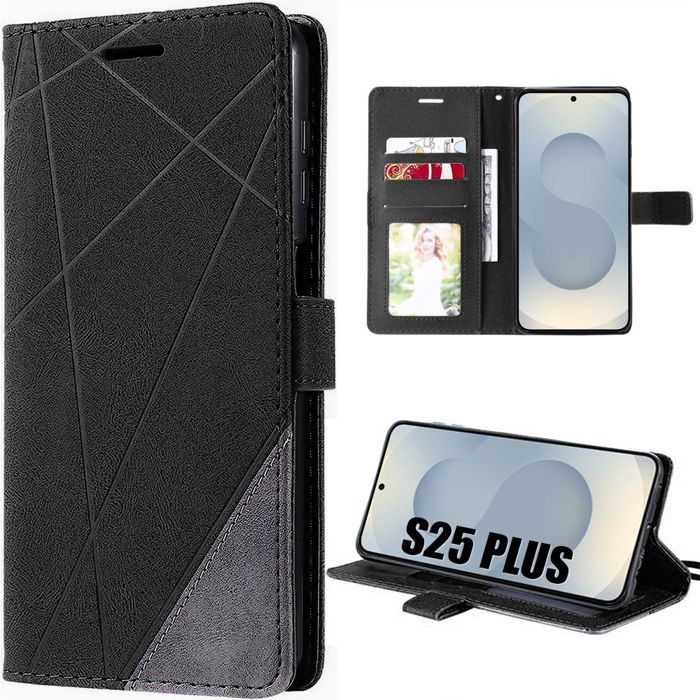 Coque de Téléphone - BOOLING - pour Samsung Galaxy S25 Plus - Cuir synthétique noir - Antichoc