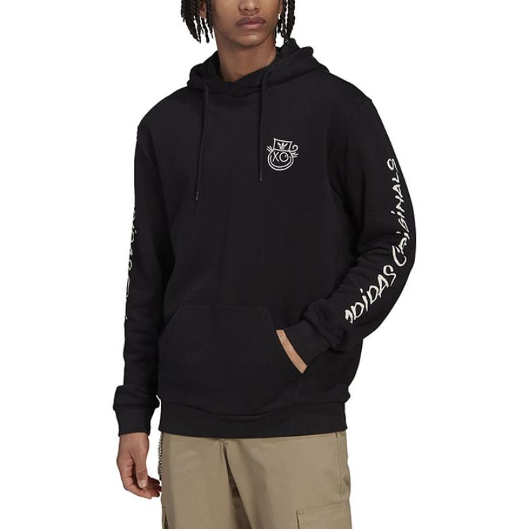 Adidas Толстовка с капюшоном Originals с логотипом-трилистником и завязками, мужская, черная HR7112