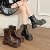Ретро британские кожаные ботинки на толстой подошве ботинки Мартина женские осенне-зимние модные универсальные и удобные увеличивающие рост на среднем каблуке короткие ботинки