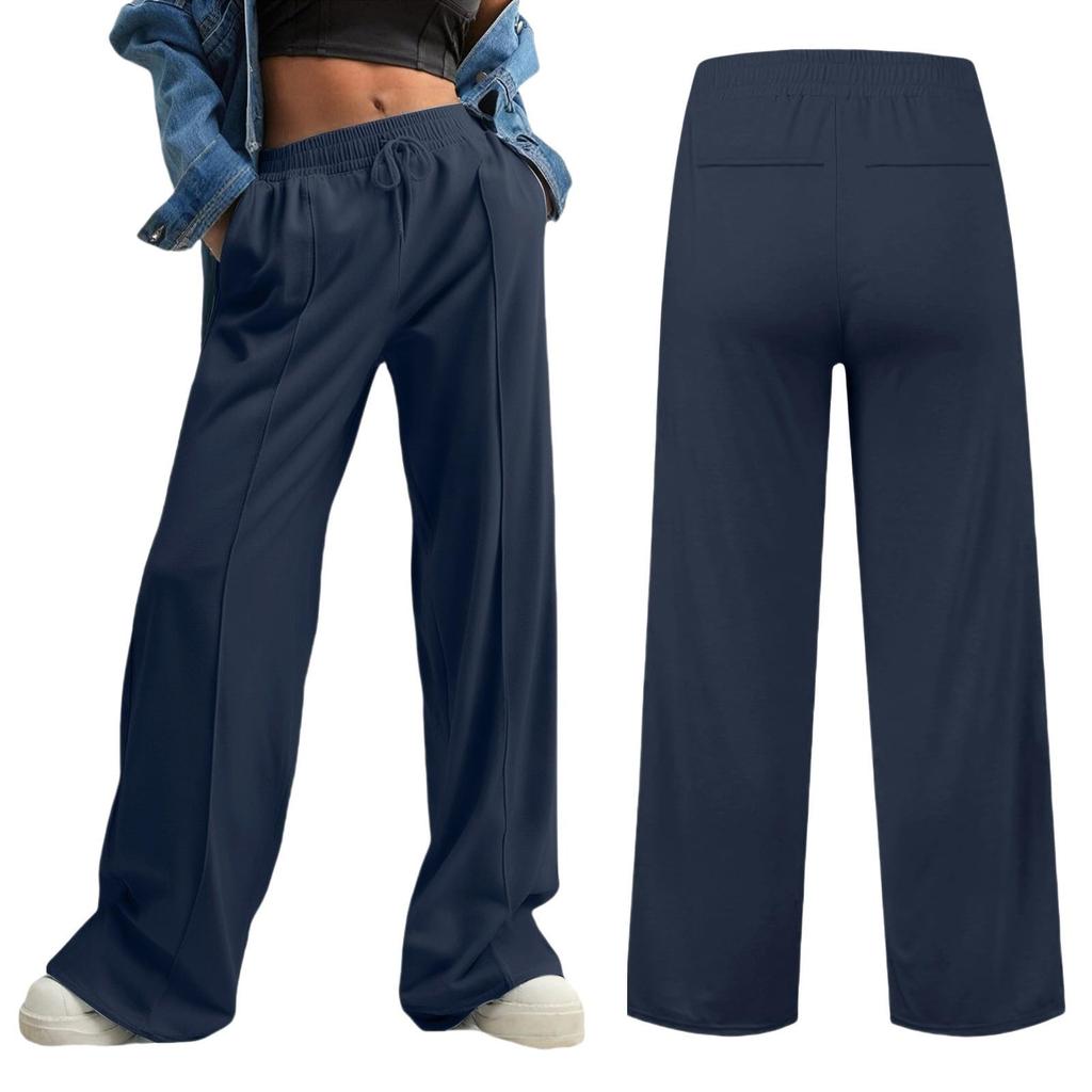 Women's Fashion Loose Solid Color With Pockets Elastic Waist Sports Casual Pants