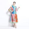 Spring Summer Women Turn-down Collar Shirt Vintage Print Oversize Long Loose Party Dresses