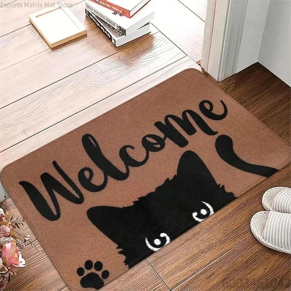 Cute Cat Pattern Entrance Door Mat Welcome Mat Bathroom Kitchen Non-slip Floor Carpet Washable Bedroom Home Decoration Small R