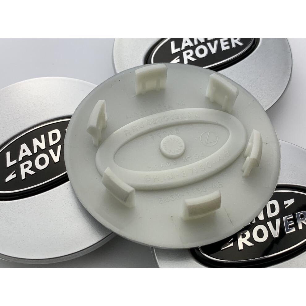 (Matt Silver and Black Land Rover Caps) Sets of 4 Land Rover alloy wheel caps 63mm S