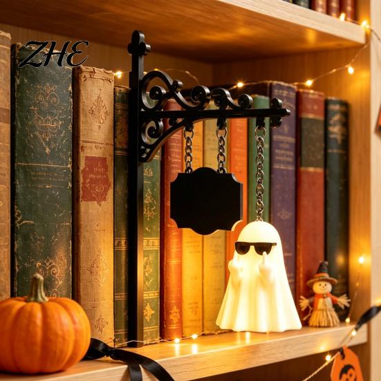 Vintage Style Hanging Lantern Library Bookshelf Lamp, Metal LED Nightlight for Book Nook Decor, Gothic Home Decor Ghost Reading Book/Wearing