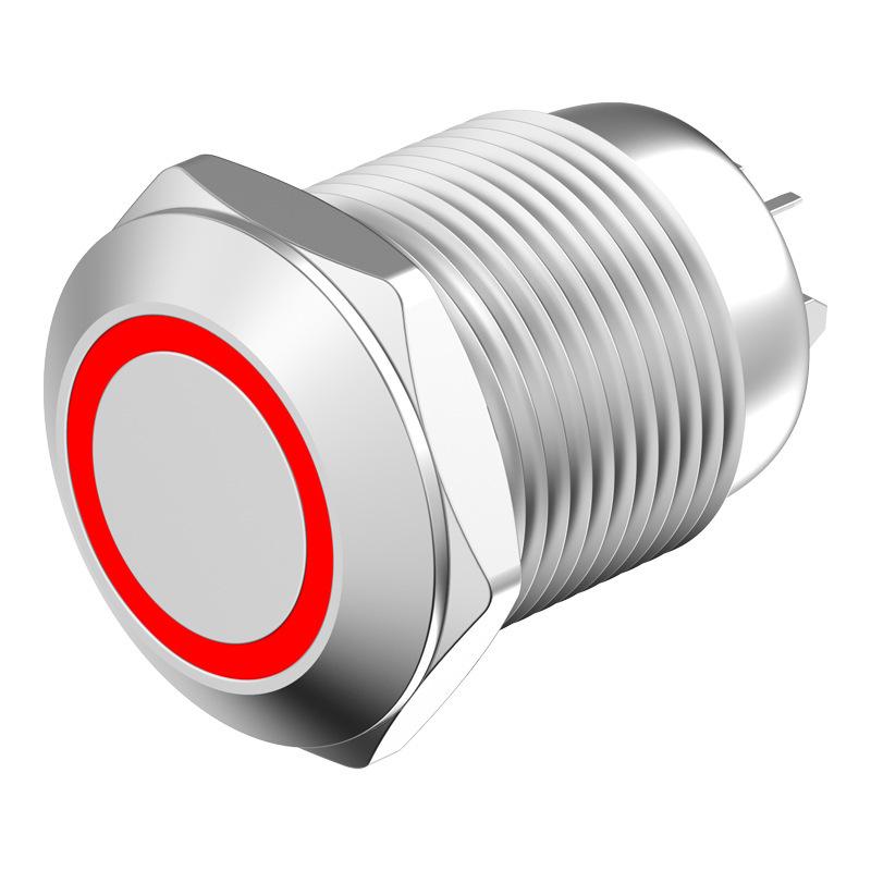 12mm Waterproof Metal Button Switch, 1NO1NC, 5-pin/8-pin, Self-locking, Reset, with Light