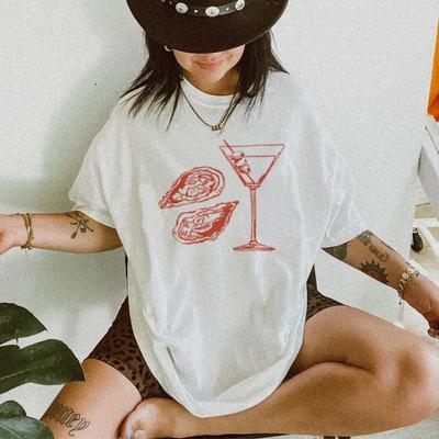 Мартини Принт Устрицы 90-е Ретро Графические Футболки Женские Гранж Уличная Одежда Футболки Коктейльная Еда Футболка Винтаж Y2k Эстетичная Одежда