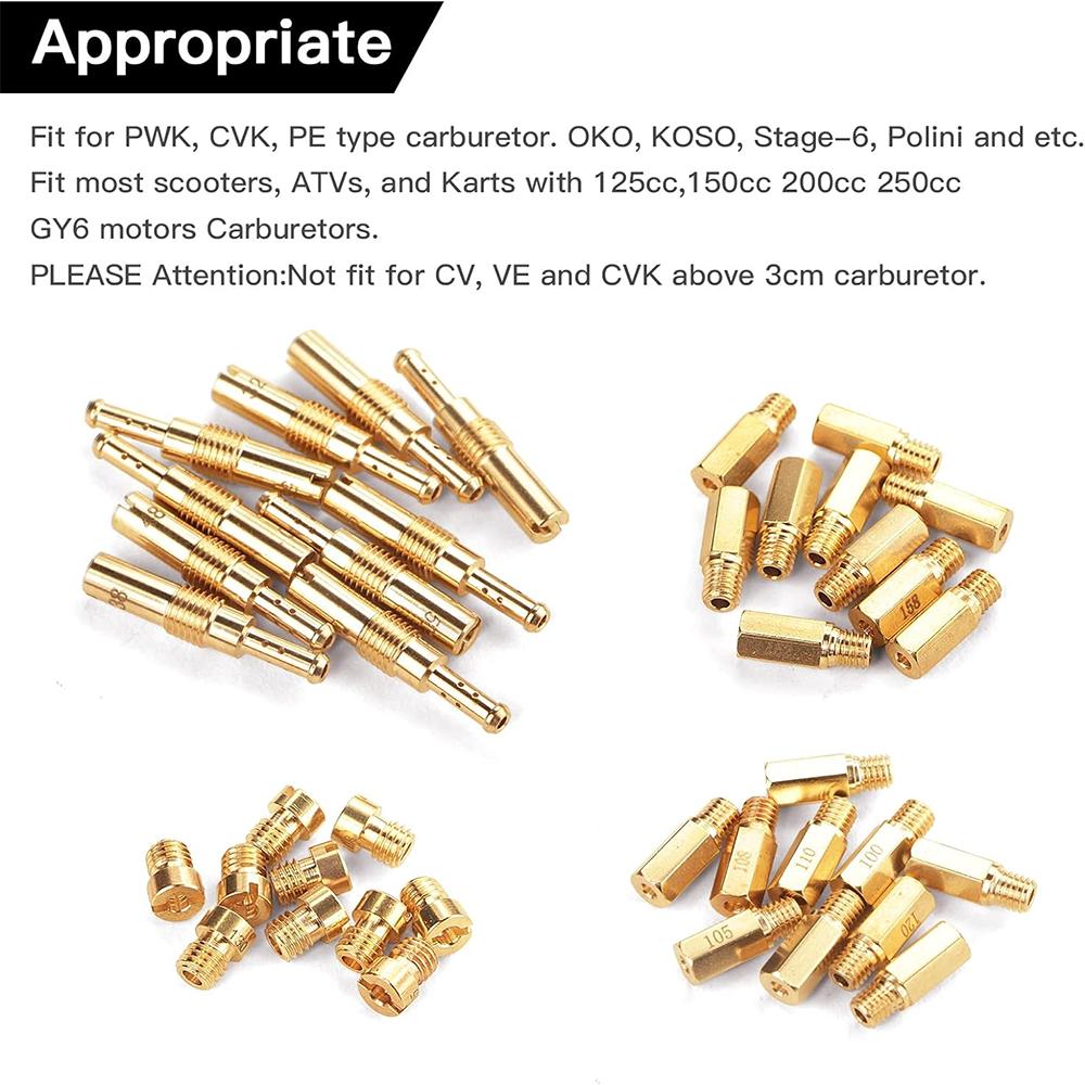 40PCS Carburetor Main Jet Slow Pilot Jet Kit Include 30pcs Main Jets and 10pcs Slow Pilot Jet for PWK Keihin OKO CVK Crab