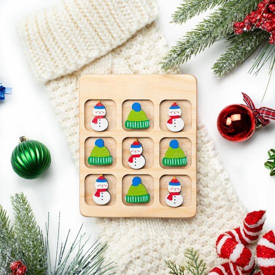 Christmas Wooden Board Game Santa Snowman Reindeer Tree Pieces 2 Player Mini Chess Board Puzzle Toy Party Classical Strategic Tabletop Game