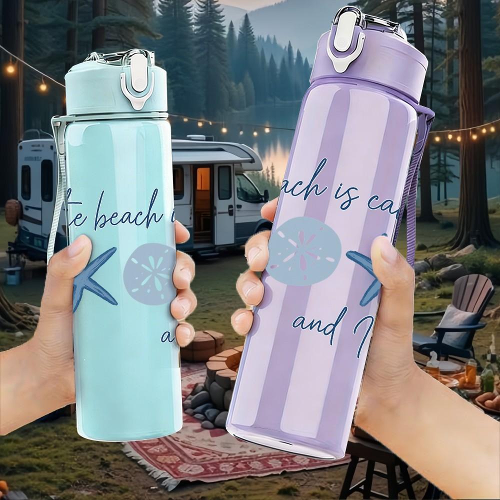 1PC Beach Starfish Quote Text Print 750ml Color Plastic Sports Water Bottle Leakproof Flip Straw Lid Suitable for Sports Office Home Use