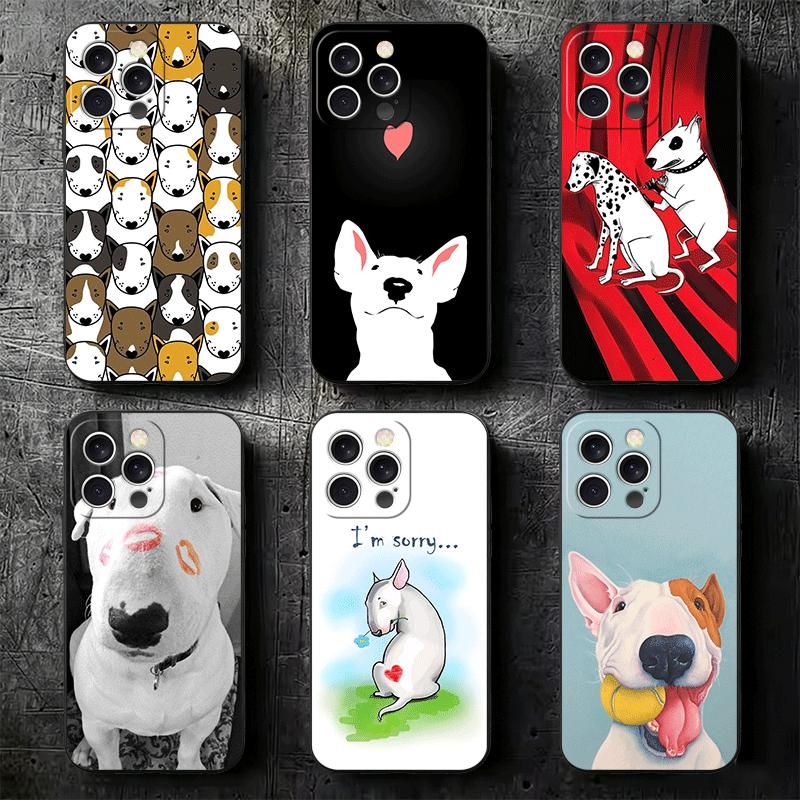 Bull Terrier Dog Cute Puppies Soft Phone Case for iPhone 16 16E 17 Air 15 Pro Max 14 Plus 13 Mini 11 12 7 Black Cover Back Shell