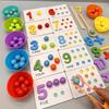 Wooden Number Puzzle and Bead Matching Game with Tweezers for Fine Motor Skills Development Multicolor Counting and Color Sorting Toy for Ages 3+