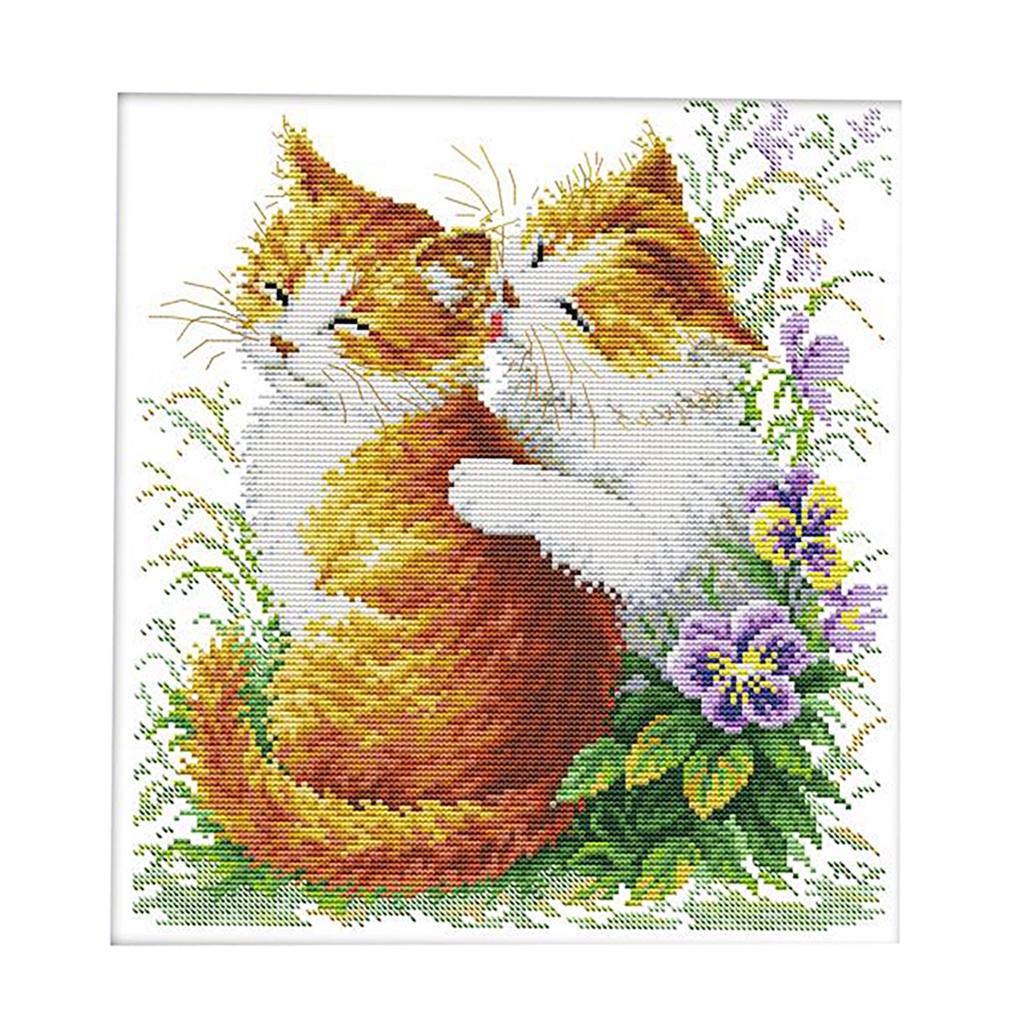 Набор для вышивки крестом своими руками. Предварительно напечатанные целующиеся коты 11CT