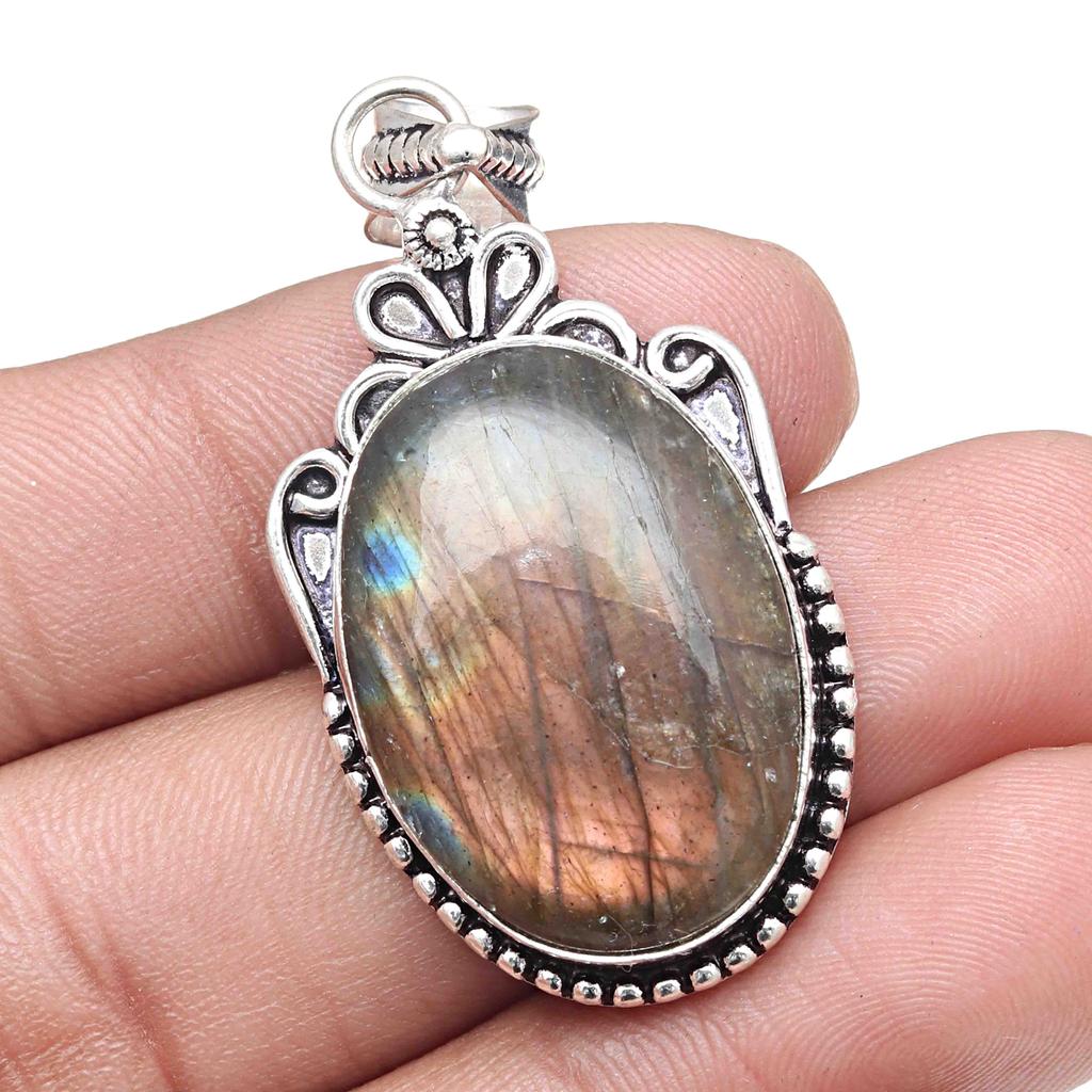 Pendant Multi Fire Labradorite Gemstone Valentine'Day Silver Jewelry 2.25"