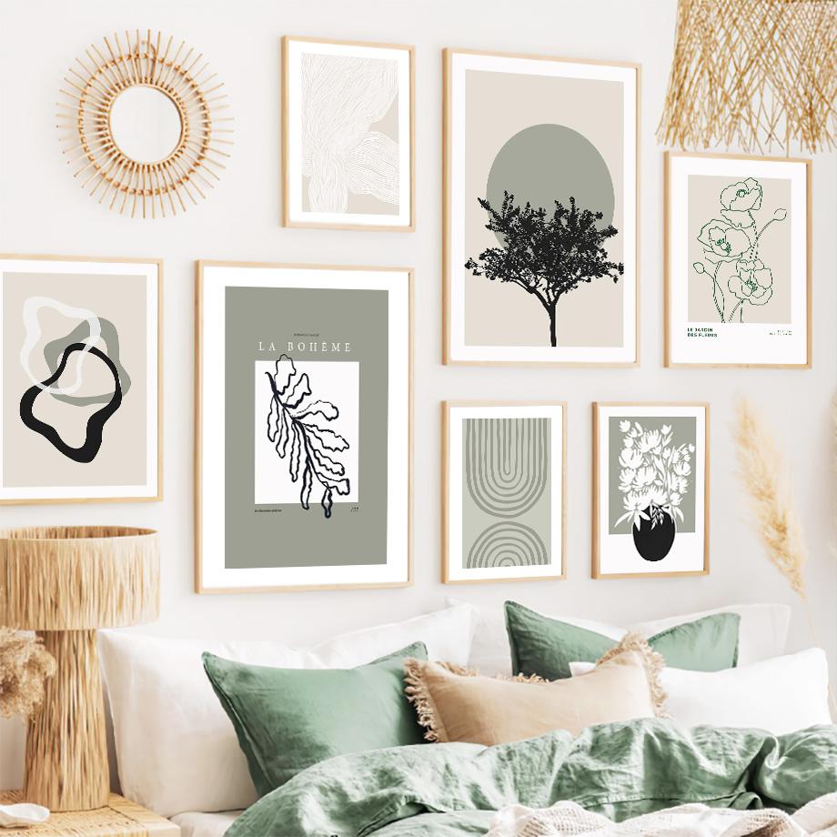 Лунное дерево лист геометрическая кривая линия ботанические современные постеры и принты настенная живопись на холсте Декор фотографии для гостиной