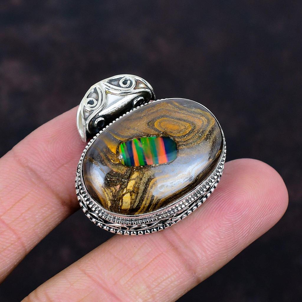 Эфиопский опал в кулоне из валунного опала, кулон с драгоценным камнем, кулон из стерлингового серебра 925 пробы, кулон ручной работы, подарки для жены, прекрасные винтажные украшения