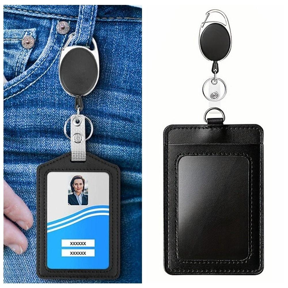 PU Leather Badge Holder Lanyard ID Card Holder Gift Name Card Badge Business