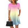 Женское летнее платье с градиентным принтом тай-дай, повседневное платье с короткими рукавами и круглыми карманами с завязками