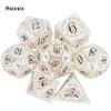 7 Pcs White Black Gear Wheel Metal Dice Hollow Metal Polyhedral Dice Set Suitable for Role-Playing RPG Board Game Card Game