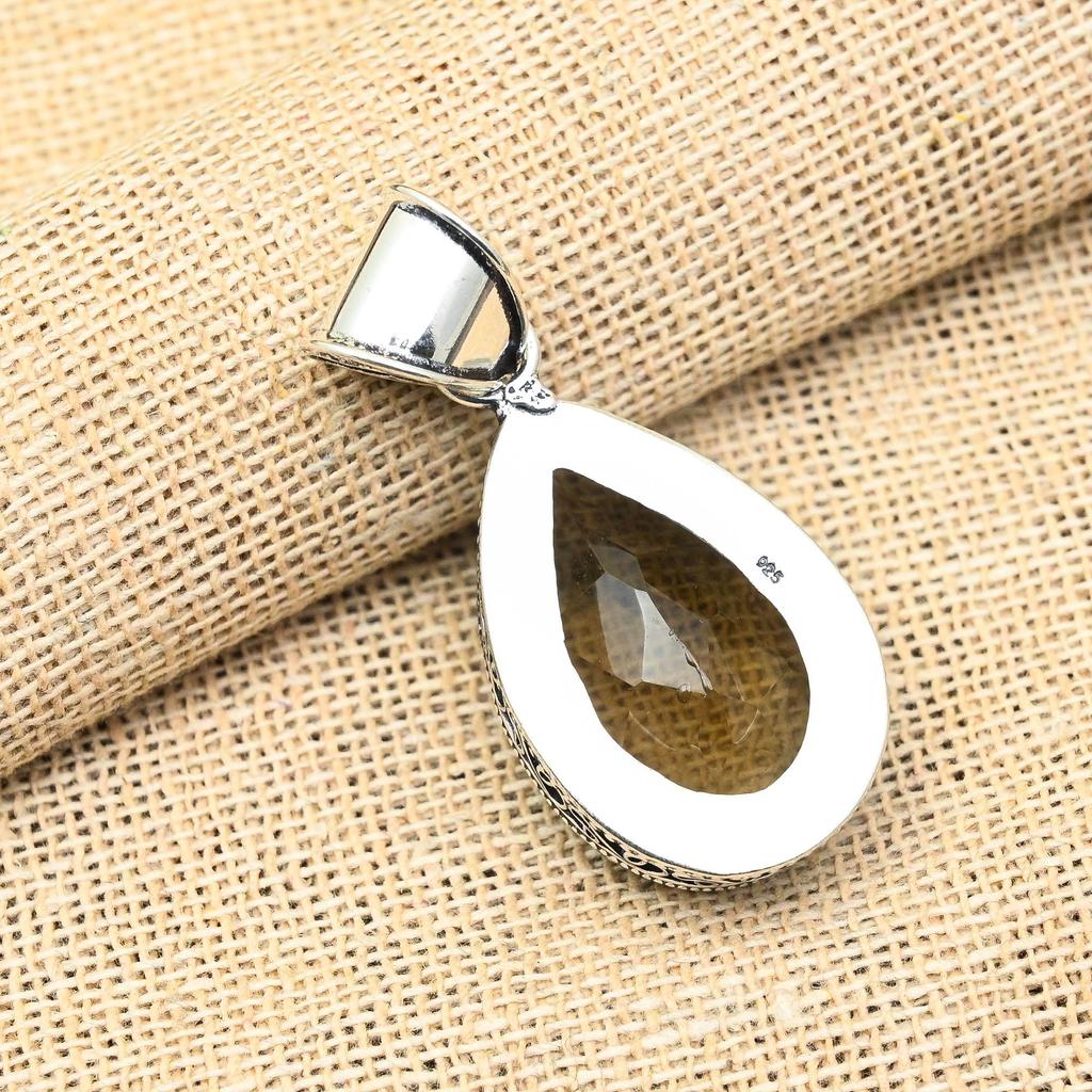 Дымчатый топаз драгоценный камень ручной работы 925 твердый серебряный кулон для свадебного подарка
