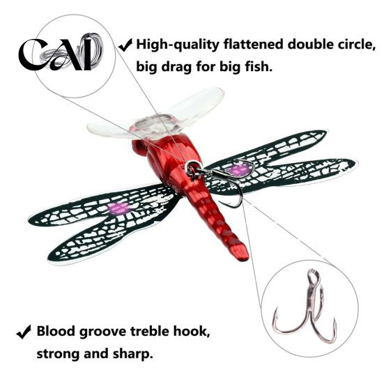 Floating Insect Bait 5Pcs 7.5cm/6.2g Bionic Dragonfly Fishing Lure with Hooks, Topwater Realistic Bait, for Bass Trout