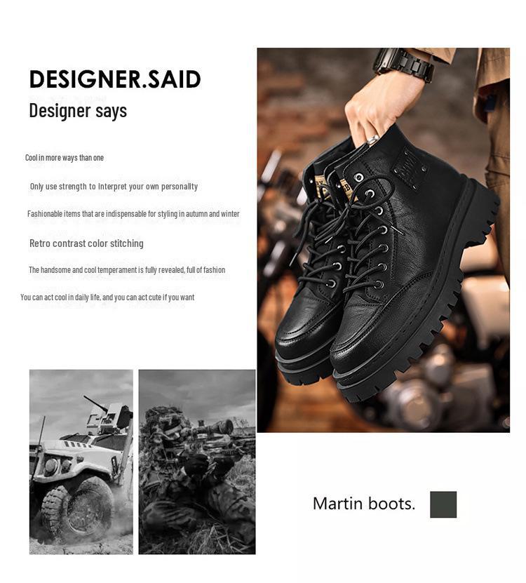 Мужские черные кожаные мотоциклетные ботинки с высоким берцем — британский стиль, водонепроницаемые, на осень.