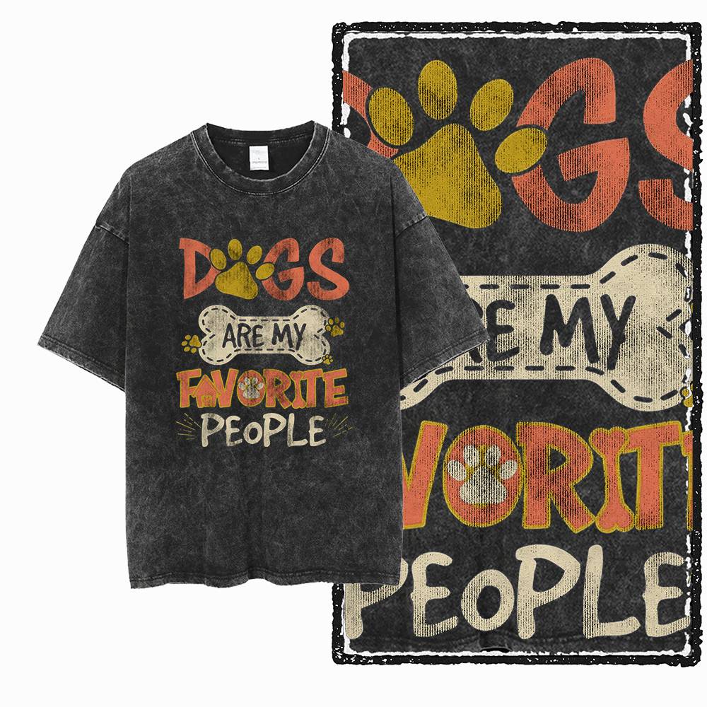 Big Size Dog Graphic Unique Washed Distressed Cotton Unisexs Retro Streetwear TShirt G